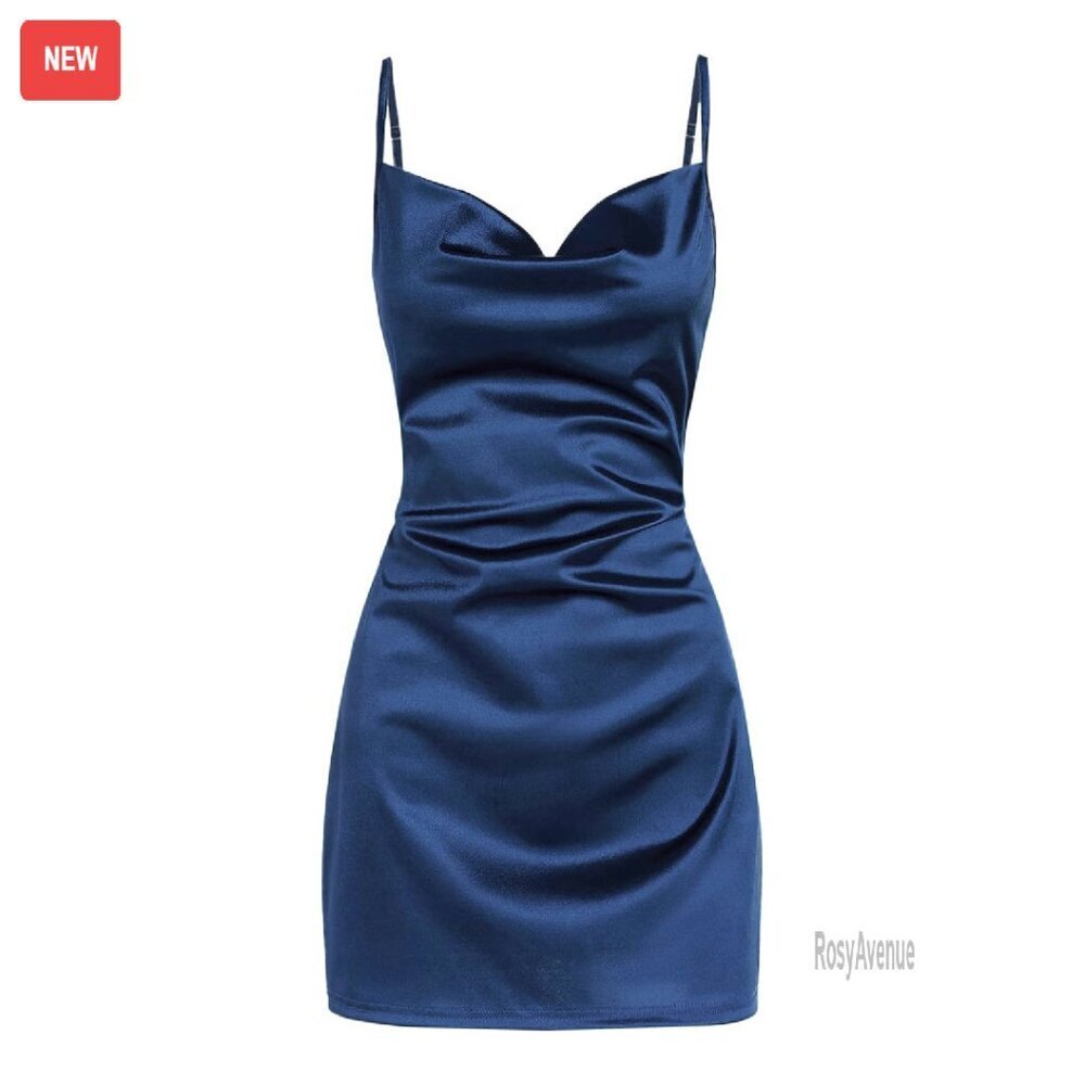 Satin Spaghetti Strap Mini Dress Silky Cocktail Party Night Out